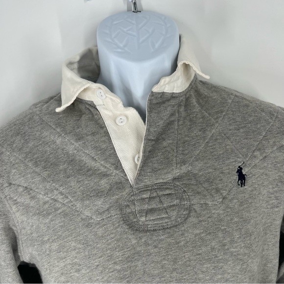 Polo Ralph Lauren Shirt Adult Small Grey White Rugby Custom Fit Padded Collared - Picture 3 of 12